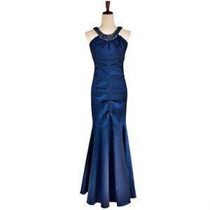 XSCAPE BY JOANNA CHEN Iridescent Blue Mermaid Beaded Collar Formal Dress Size 10